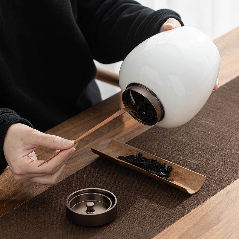 锡盖茶叶罐德化羊脂玉白瓷茶叶罐密封陶瓷罐大号茶仓