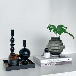 WBZ7样板间茶几简约现代家居软装 饰品摆件仿真花玻璃烛台组合ZH33