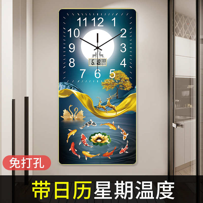 时尚客厅晶瓷画挂钟卧室家居简约大气摆件酒店民宿背景墙日历钟表