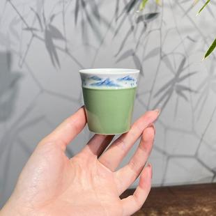 青绿手绘山水主人杯品茗杯釉下彩陶瓷功夫茶具茶杯单杯茶盏 惊蛰