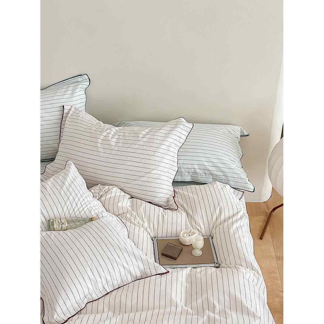 密拷边简约条纹全棉水洗棉四件套纯棉被套床单春夏季床上床品