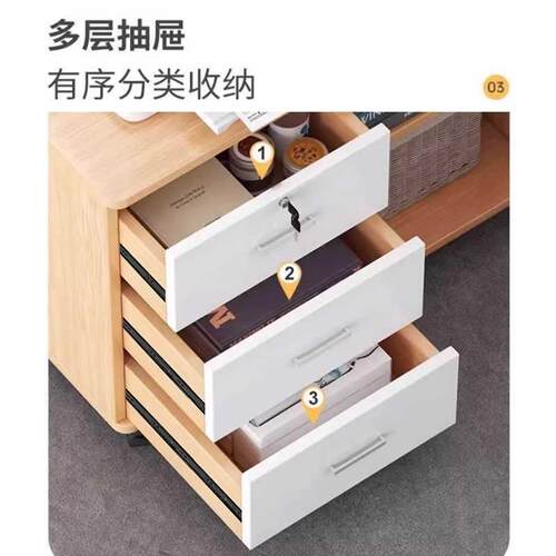 办公桌边柜侧柜办公室矮柜带锁抽屉柜移动桌下收纳柜打印机底座柜