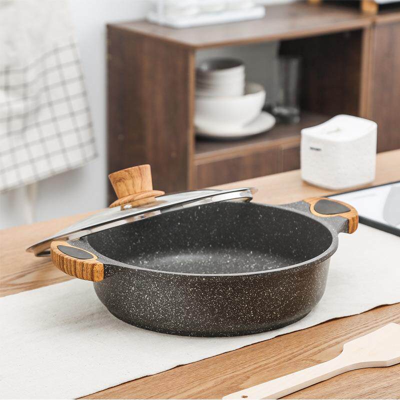 厂家直销 麦饭石不粘锅浅汤锅鸳鸯火锅复底焖锅专用锅电磁炉通用