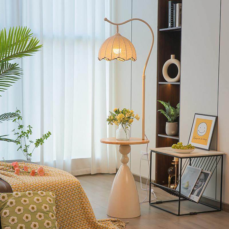 奶油风置物架一体落地灯客厅沙发旁边几摆件气氛灯卧室床头柜台灯