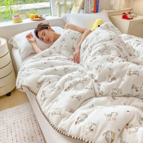 新款A类纯棉皱皱纱大豆被冬被春秋被全棉被子保暖被芯