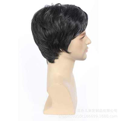 逼真中老白发欧美头套年假menwig分发送黑男士帅气侧绅士假发爸爸