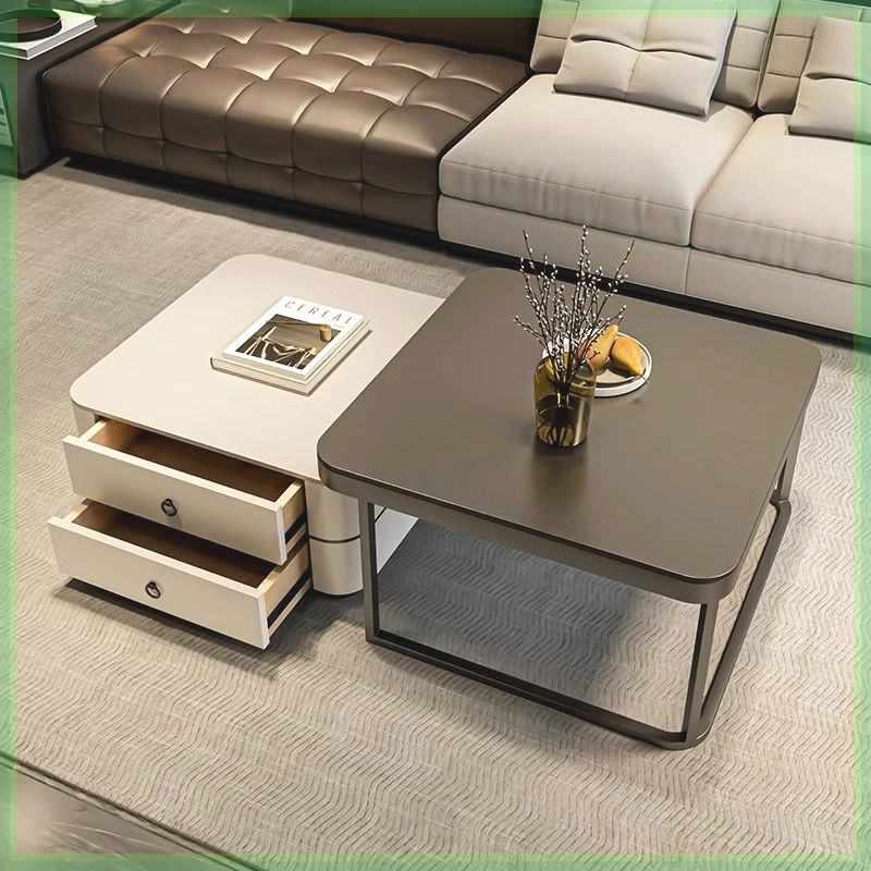 意式岩板茶几轻奢现代简约客厅网红家用伸缩小户型大小方形桌子