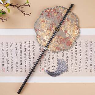 覆古竹编扇汉服团扇长版古风紫竹腰扇彷古扇子可卷可折叠国风礼品