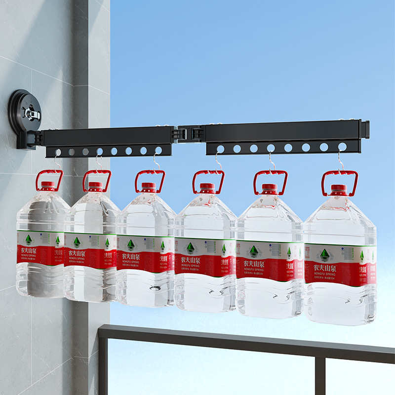 吸盘折叠晾衣架室内家用阳台窗户免打孔凉衣杆隐形伸缩晾衣杆批发