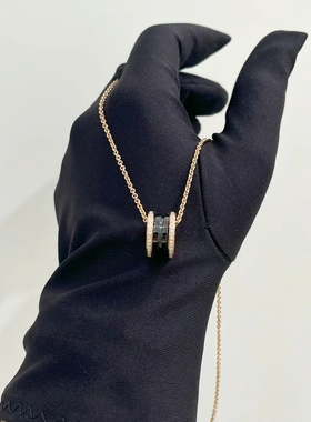 【公价5.99万】99新宝格丽18K玫瑰金黑陶原钻项链正品二手