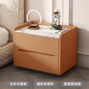 正品全型实木床头柜现代简约轻奢级感卧岩板免安装小皮质床高边室
