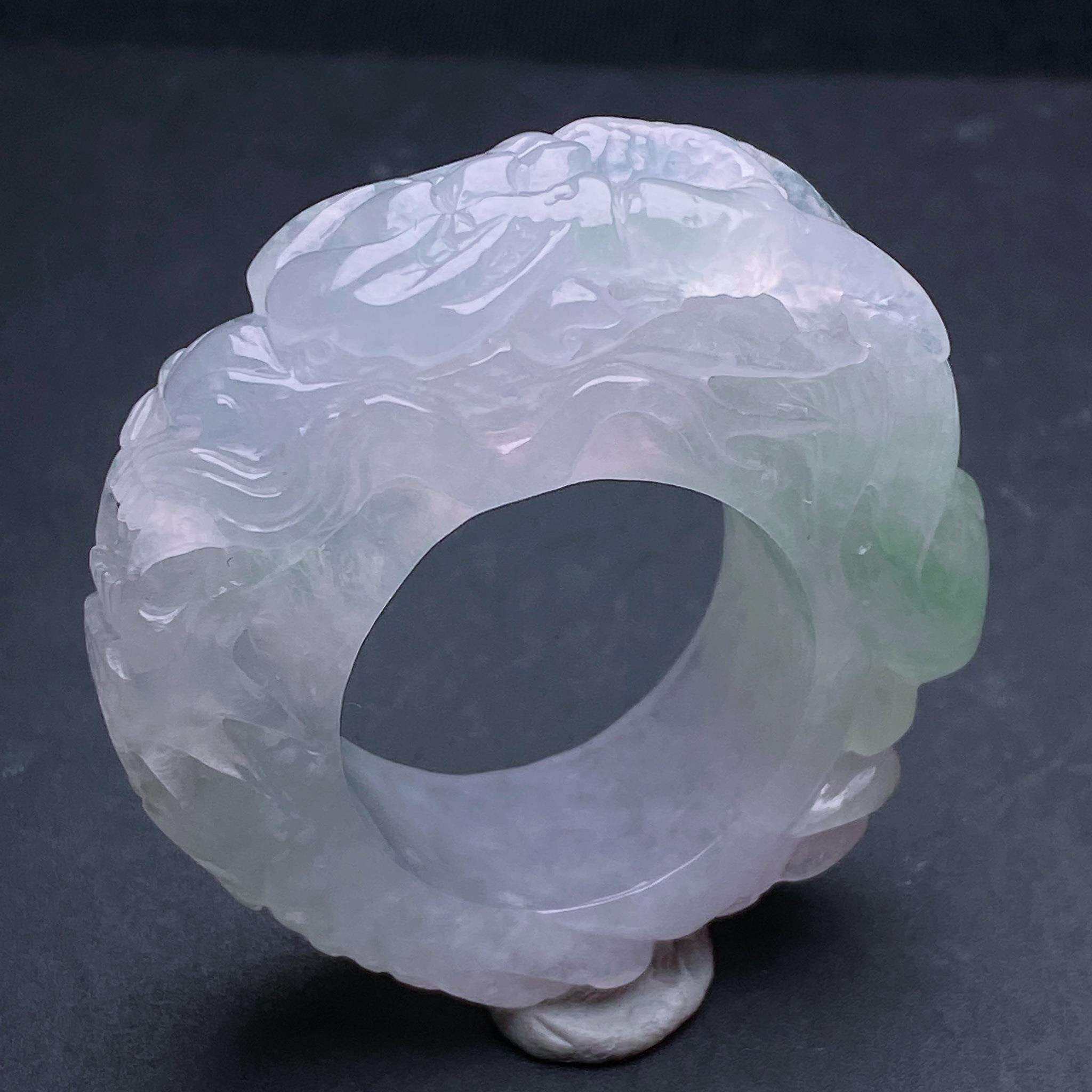 缅甸天然翡翠a货冰种龙头玉扳指xqa卡21.2-11.8-12.3mm 圈口24