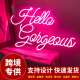 外贸跨境字母霓虹灯Hello Gorgeous英文发光字灯牌表白派对装 饰灯