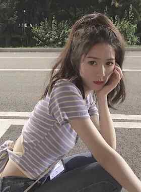 辣妹露夏背条短袖T恤女装季纹新款设计感短款学生绑带上衣潮