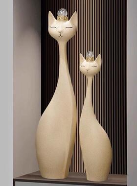 招财猫大号摆件高档客厅意式家居客厅入户玄关电视柜旁竖长装饰品