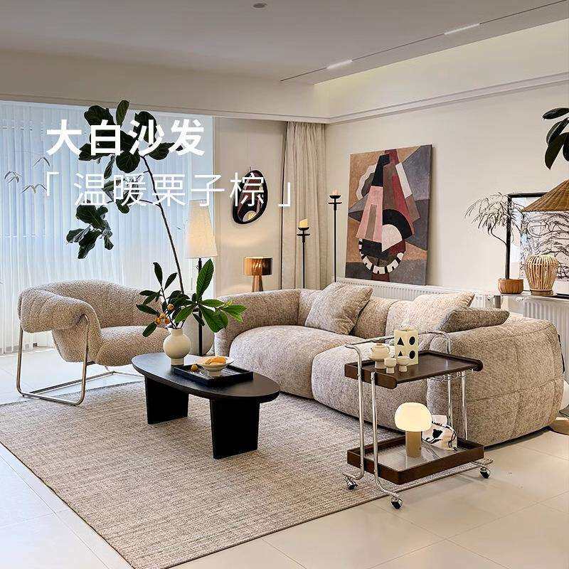 大白沙发客厅大小户型法式复古棕色奶油风别墅大平层磨砂布艺沙发