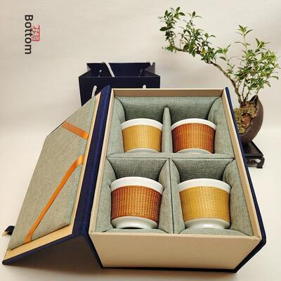 竹丝扣瓷茶具品茗杯茶杯四川瓷胎竹编茶具商务送礼送外国人非遗
