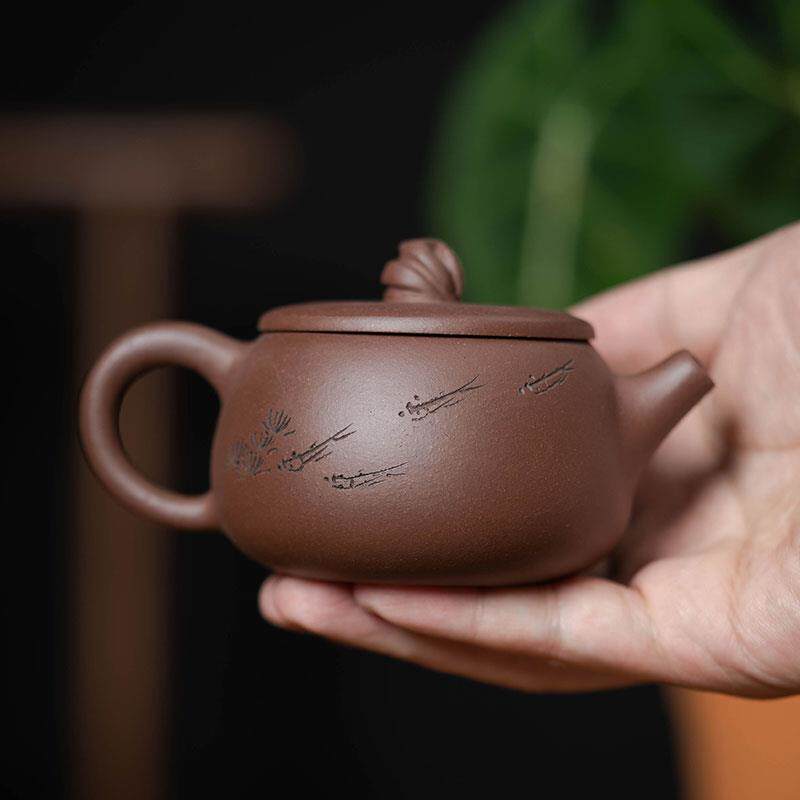 宜兴周婷手工雕刻鱼趣石瓢壶紫砂壶 紫砂泡茶壶功夫茶具小号茶壶