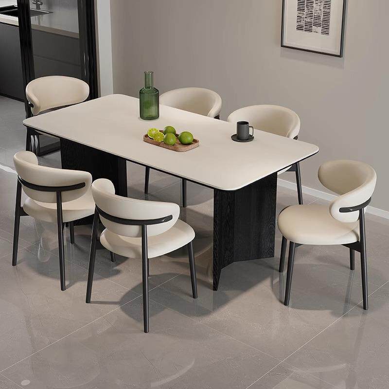 实木岩板餐桌椅组合现代简约家用中古2026新款复古黑色长方形饭桌