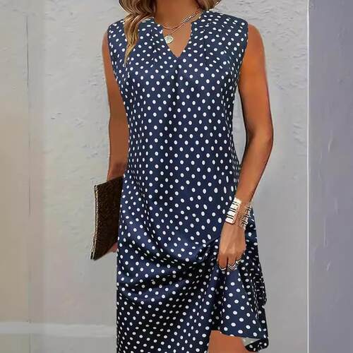 Polka dot printed collar vest dress 波点印花领背心连衣裙