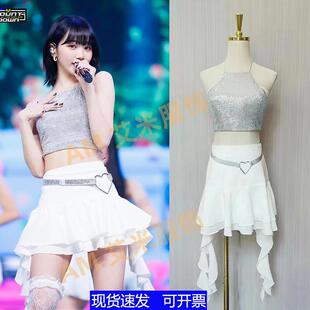 韩女团smart打歌服挂颈吊带白色不规则半裙kpop舞台表演出服套装