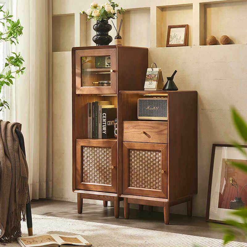 中古藤编酒柜客厅餐柜日式收纳柜展示柜侘寂风实木置物玄关柜子,住宅家具,餐边柜,淘宝优惠券,粉丝福利购,淘宝优惠卷