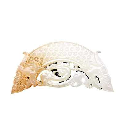 琉璃仿白玉做旧玉璜玉璧仿古龙吊坠挂件半圆形蝌蚪纹雕刻玉佩腰佩