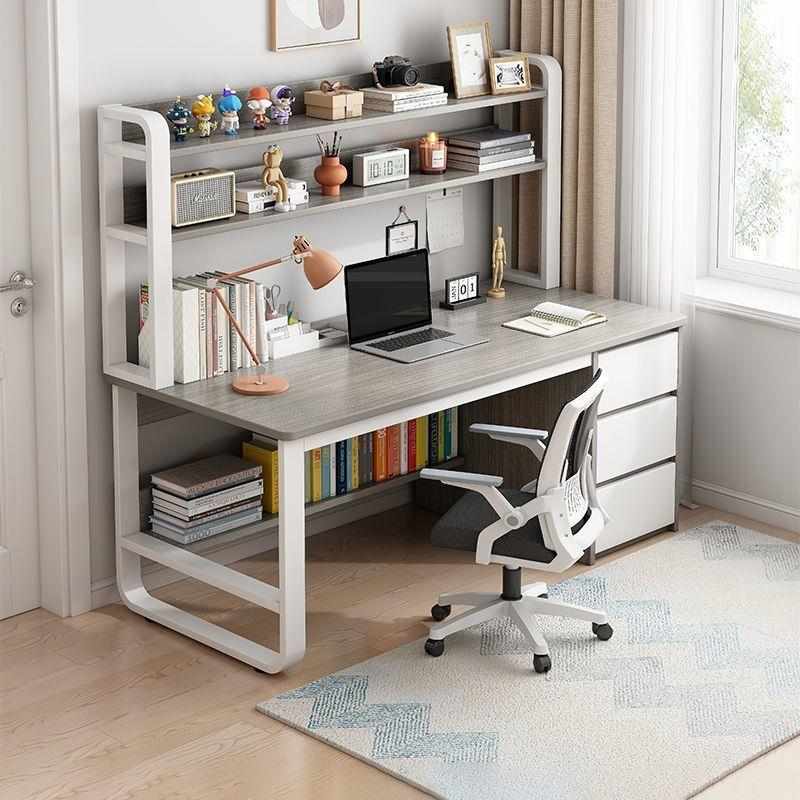 书架一体家用学生学习书桌现代简约带抽屉卧室办公电脑桌子