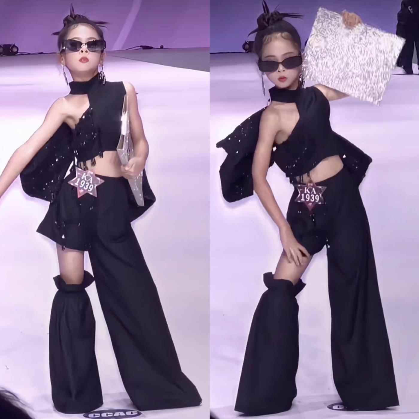 高档黑色裤子时尚服演装儿k童特模特t台摩托车服装舞台P赛车模表