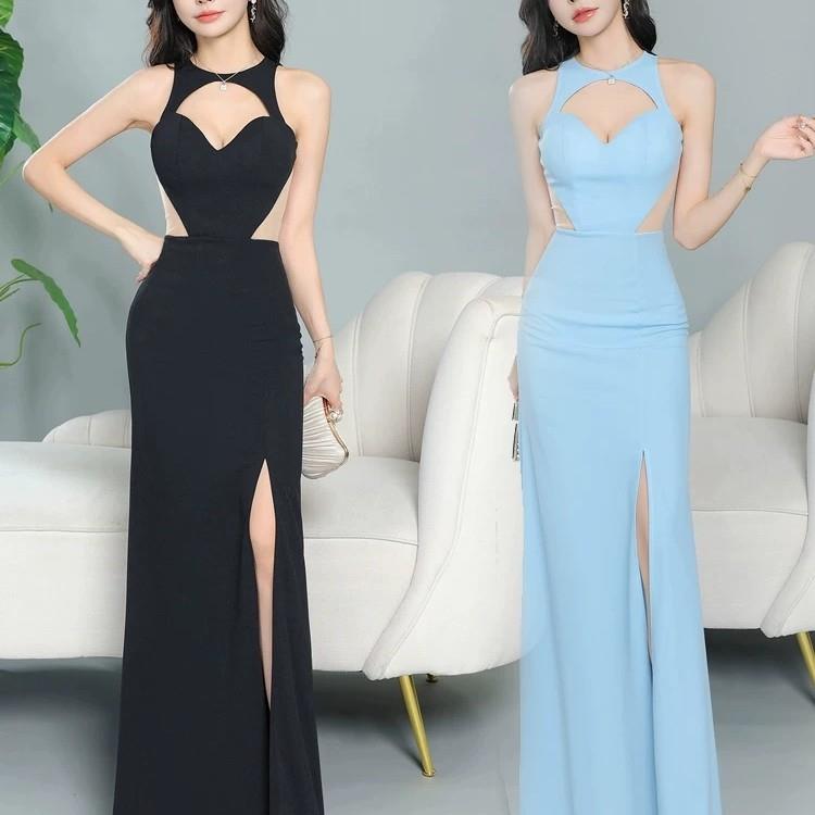 挂脖晚礼服高级感名媛气质轻奢显瘦减龄柔式技师工作服性感连衣裙