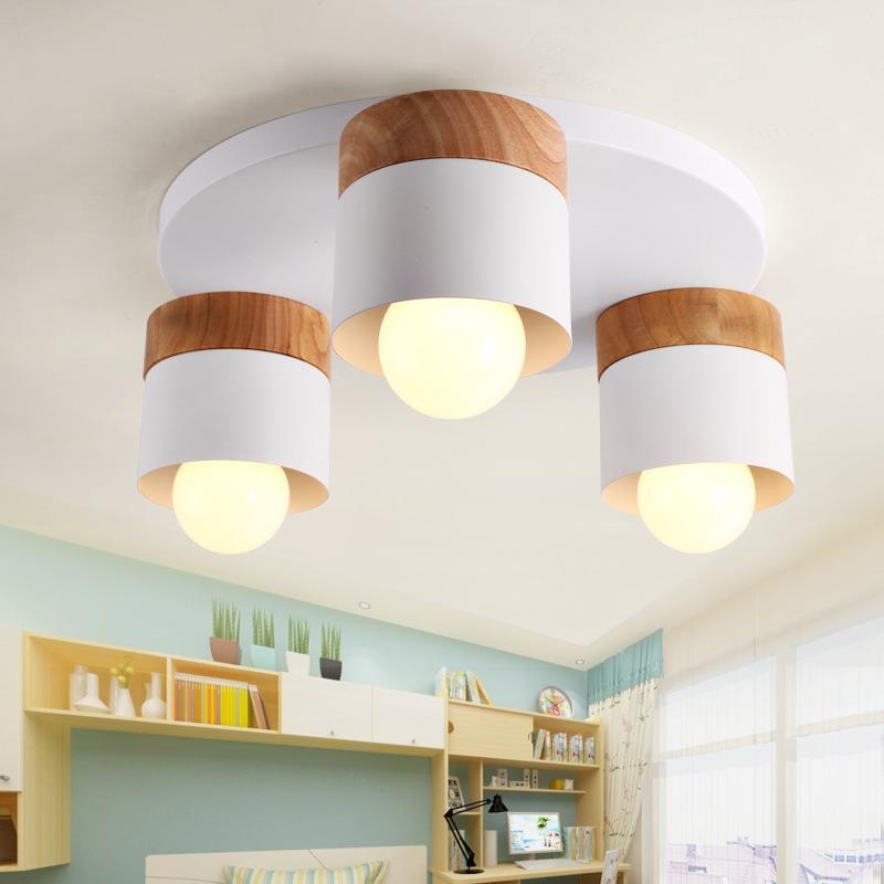 简约现代客厅灯北欧创意卧室书房木艺吸顶灯儿童房餐厅灯