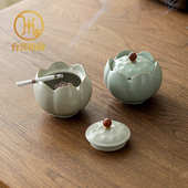 柏韵汝窑烟灰缸创意家用客厅轻奢高级感复古中式 客厅带盖烟缸