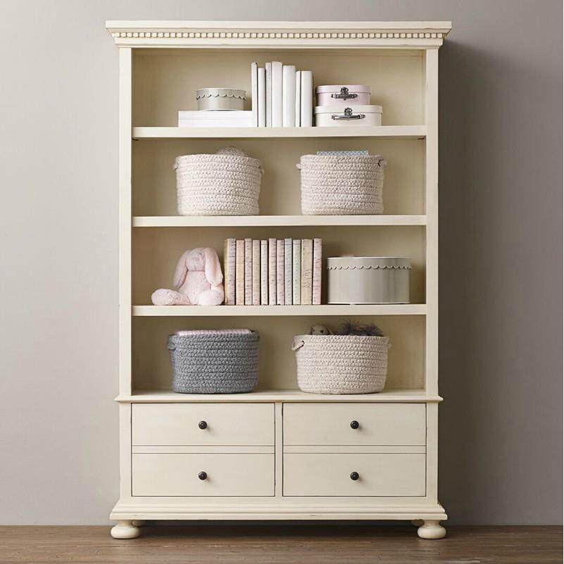 欧式实木做旧书柜美式乡村橡木雕花客厅书橱法式复古书架展示柜