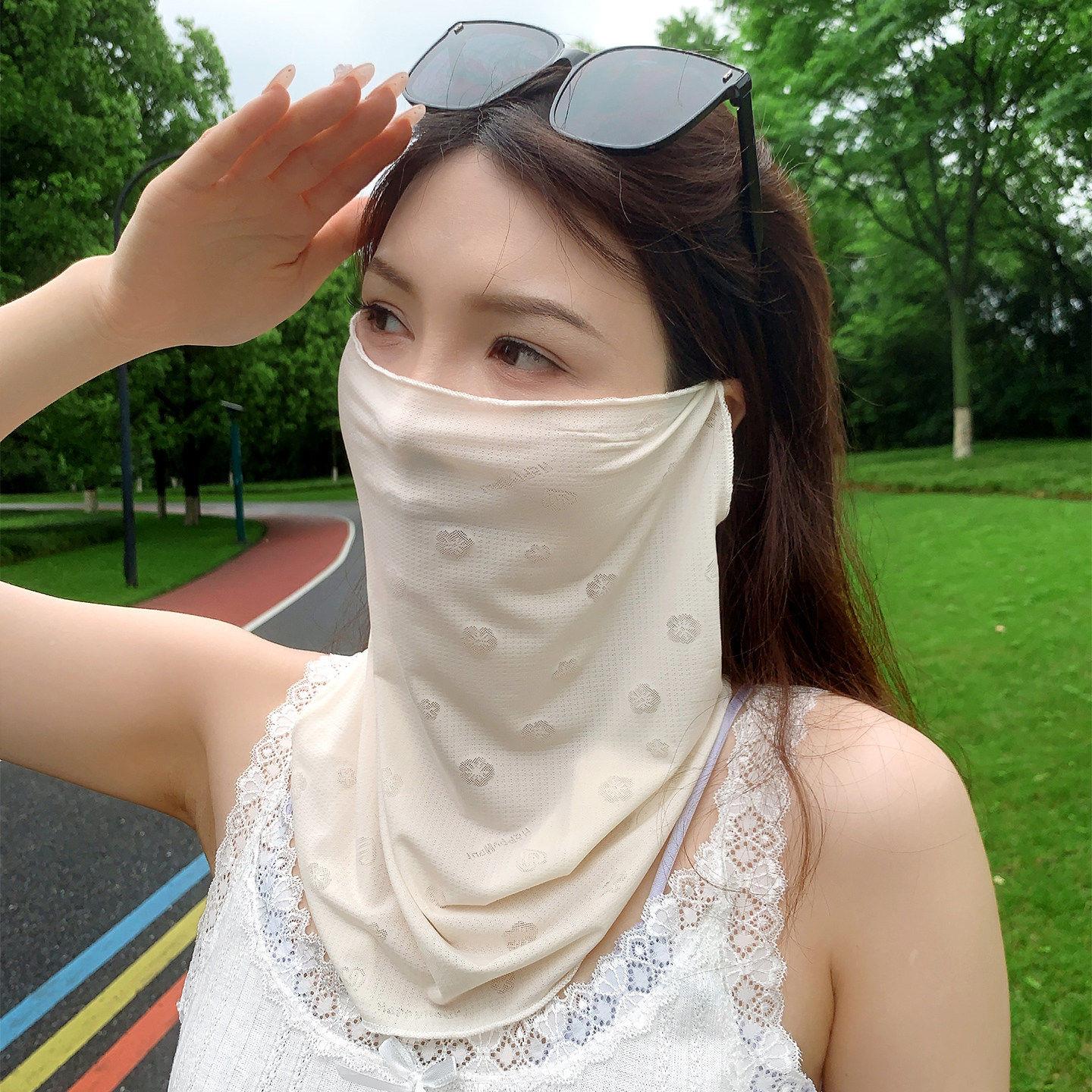 韩版甜美樱花防晒面罩女春夏骑行遮阳面纱护颈脸基尼口罩