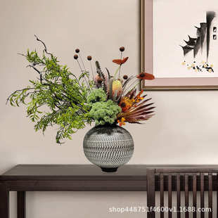 新中式 花摆件 仿真绿植插花盆景家居样板间装 饰龙柳枝酒店大堂软装