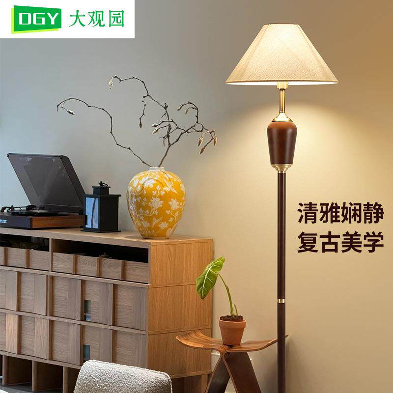 中古风落地灯客厅沙发旁法式复古氛围灯实木布艺印花卧室台灯397L