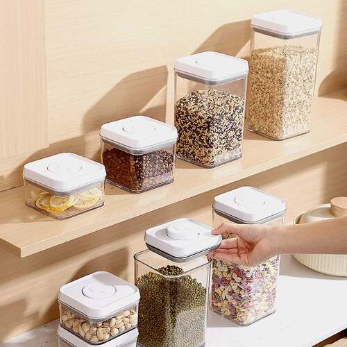 Press-top vacuum seal canister, food-grade storage container