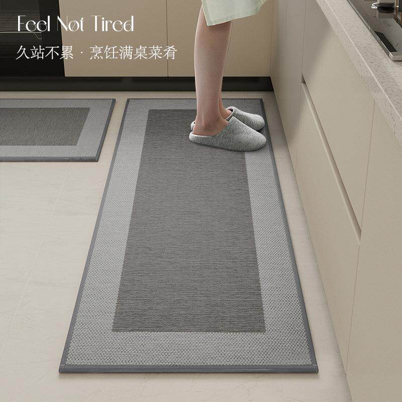 跨境厨房地垫亚麻质感防滑脚垫仿麻编制长条耐脏可机洗家用地毯