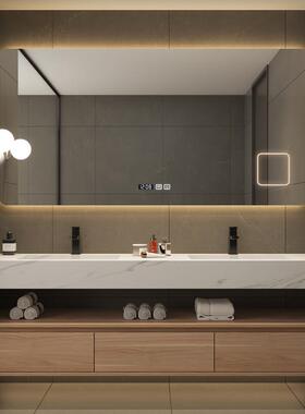 W7轻奢风岩板一体盆实木浴室柜组合简约洗手池卫生间洗漱台盆智能