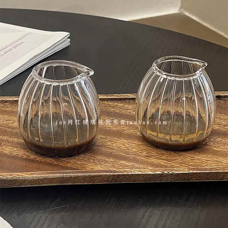 日式迷你条纹小奶盅无把牛奶小奶罐简约浓缩咖啡萃取杯西餐酱汁杯