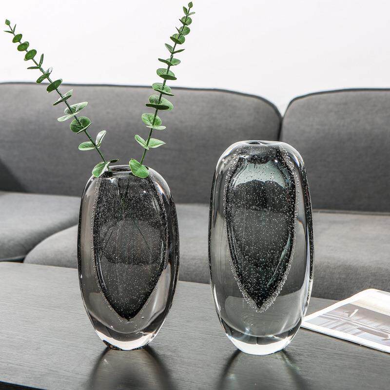 现代简约手工吹制玻璃花瓶摆件时尚软装样板房客厅花器