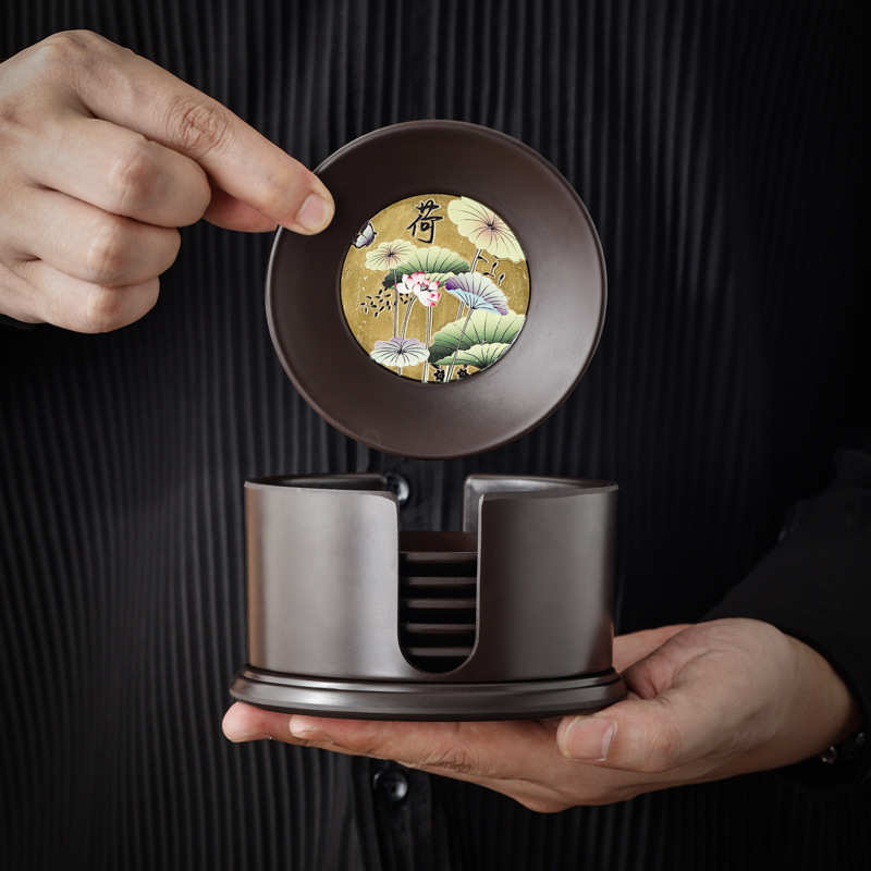 厂家 电木杯垫镶嵌纯铜茶杯托铜木杯垫禅意功夫茶具配件隔热茶托