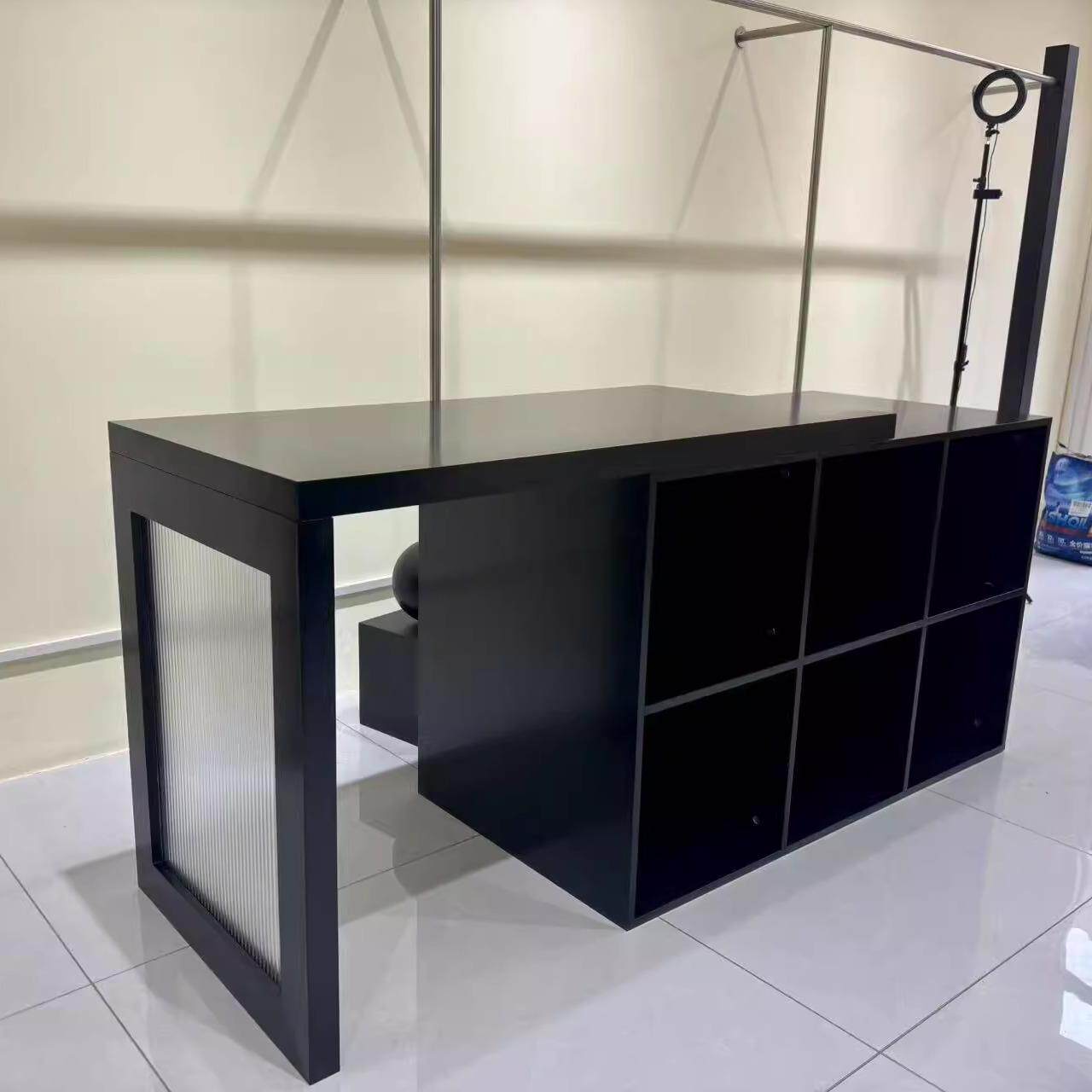 中岛桌服装店黑色展示台储物柜装饰柜摆件展台陈列台流水柜可伸缩