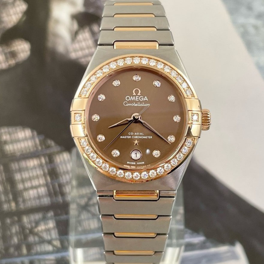 全套99新欧米茄新款曼哈顿星座系列原镶钻玫瑰金自动机械女士手表