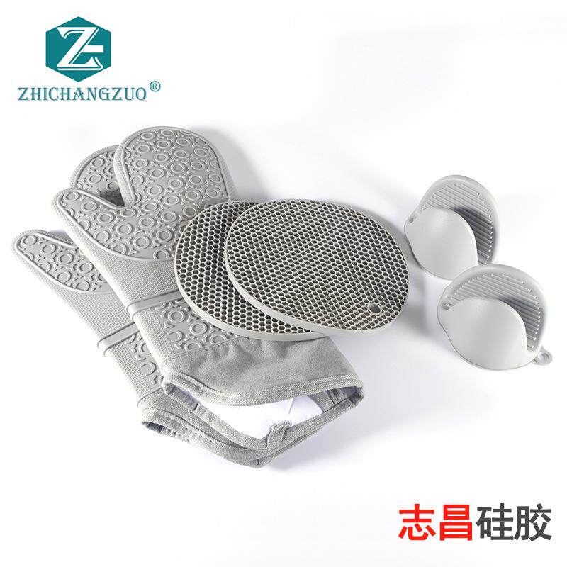 硅胶手套垫子手夹烤箱微波炉烘培厨房隔热防烫加棉多用途手套套装