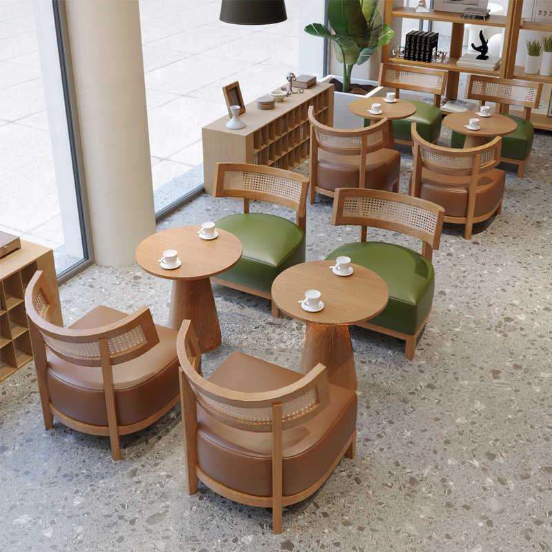 跨境咖啡厅奶茶店扶手桌椅组合音乐餐厅西餐厅料理店餐厅靠墙卡座