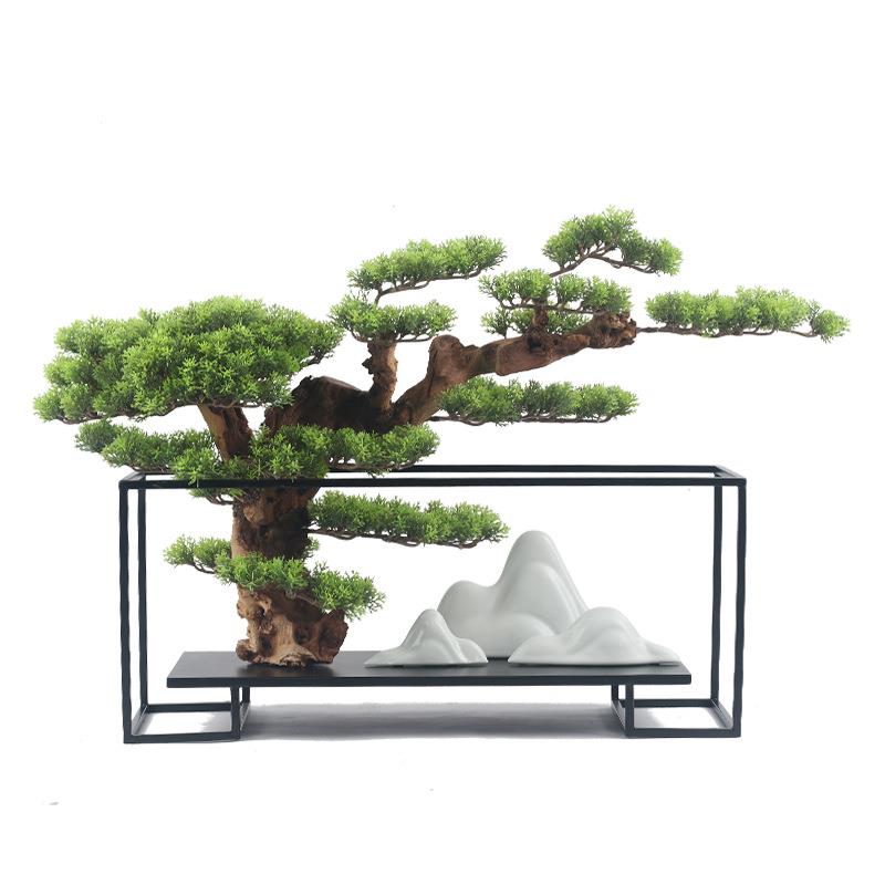 仿真迎客松客盆景办公室摆件新中式绿植厅玄关装饰品罗汉松酒店