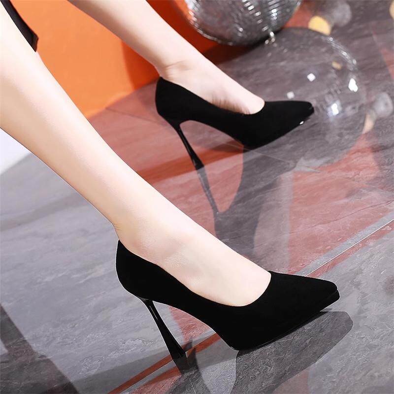 黑色高跟鞋女职业细跟尖头气质百搭软皮防水台工作鞋真皮女鞋单鞋
