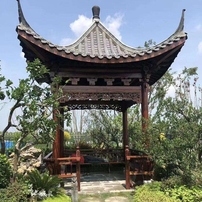 古建四角亭樟子松四角凉亭园林休闲凉亭户外遮阳亭榭