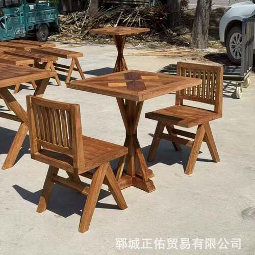 新中式老木桌民宿谣休闲洽谈桌复古民酒馆桌茶家榆用书房0805写字